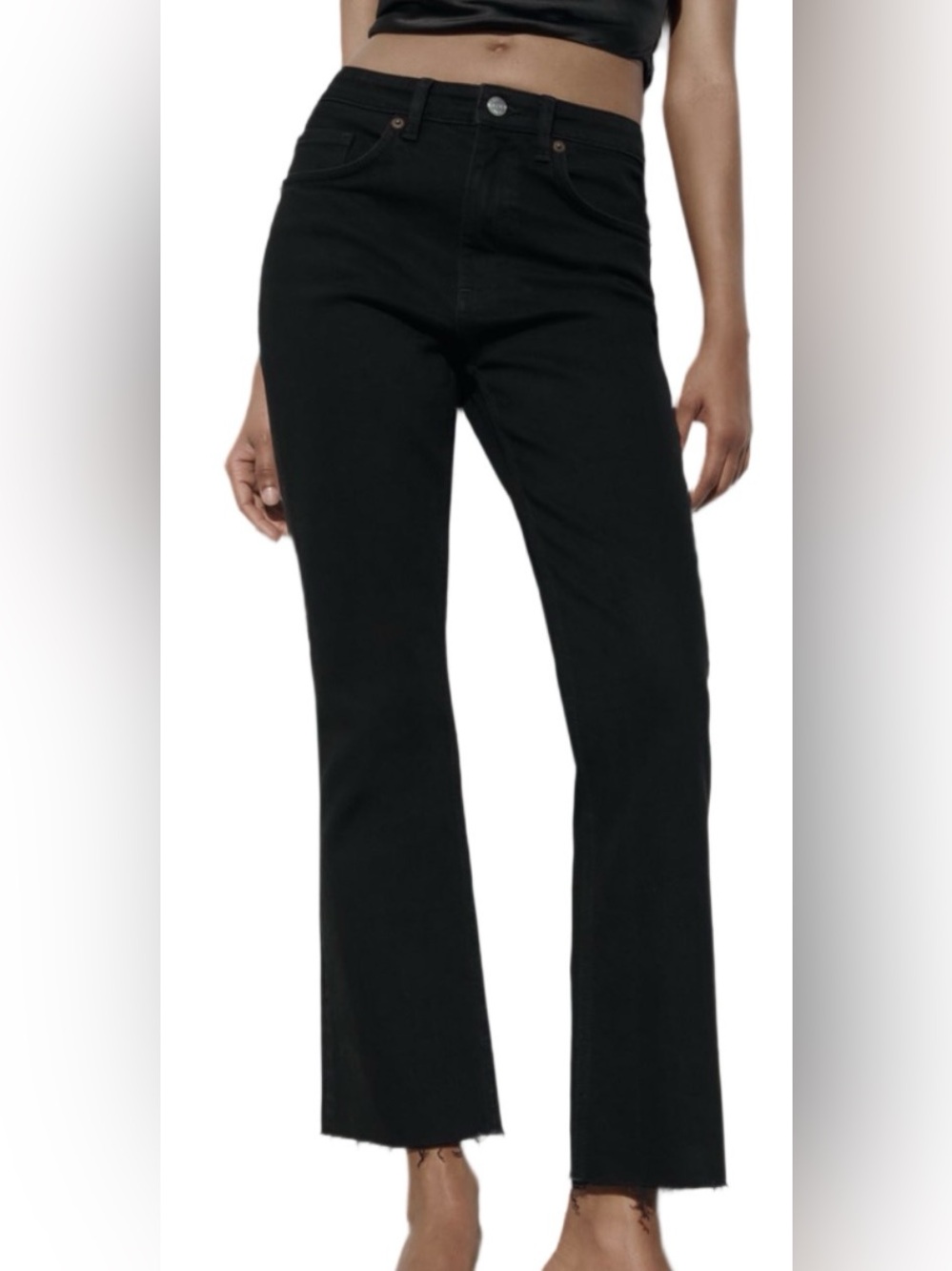 Zara Black Mid-Rise Crop Flare Jeans
